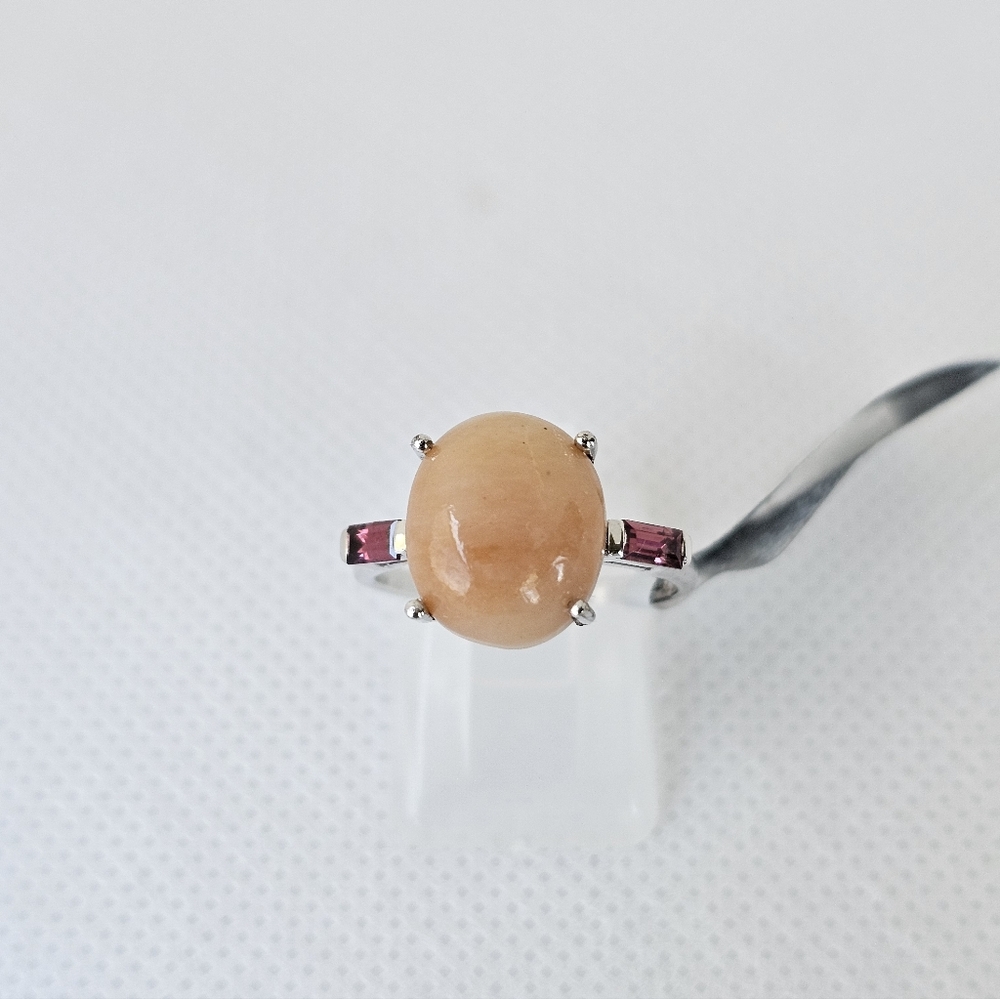 Peach Opal & Rhodolite Garnet Accents 💍Solid Sterling Silver. Sz 7! - Picture 1 of 7